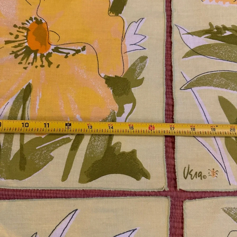 Vera Neumann Vintage Floral Poppy Napkins Set of 4 Yellow Green Ladybug Logo